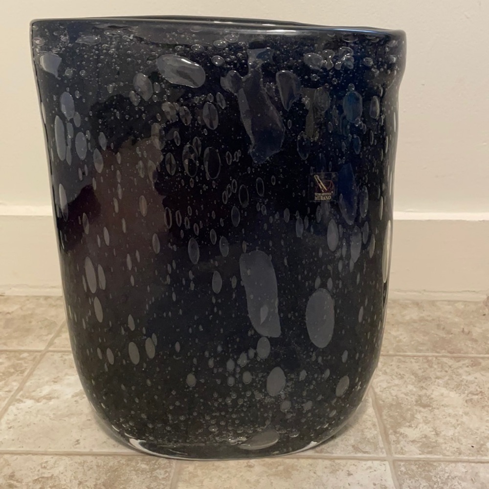 Host Pick🌟 Vetro Artistico Murano Bubble Black Oval Talk Glass Vase OOAK